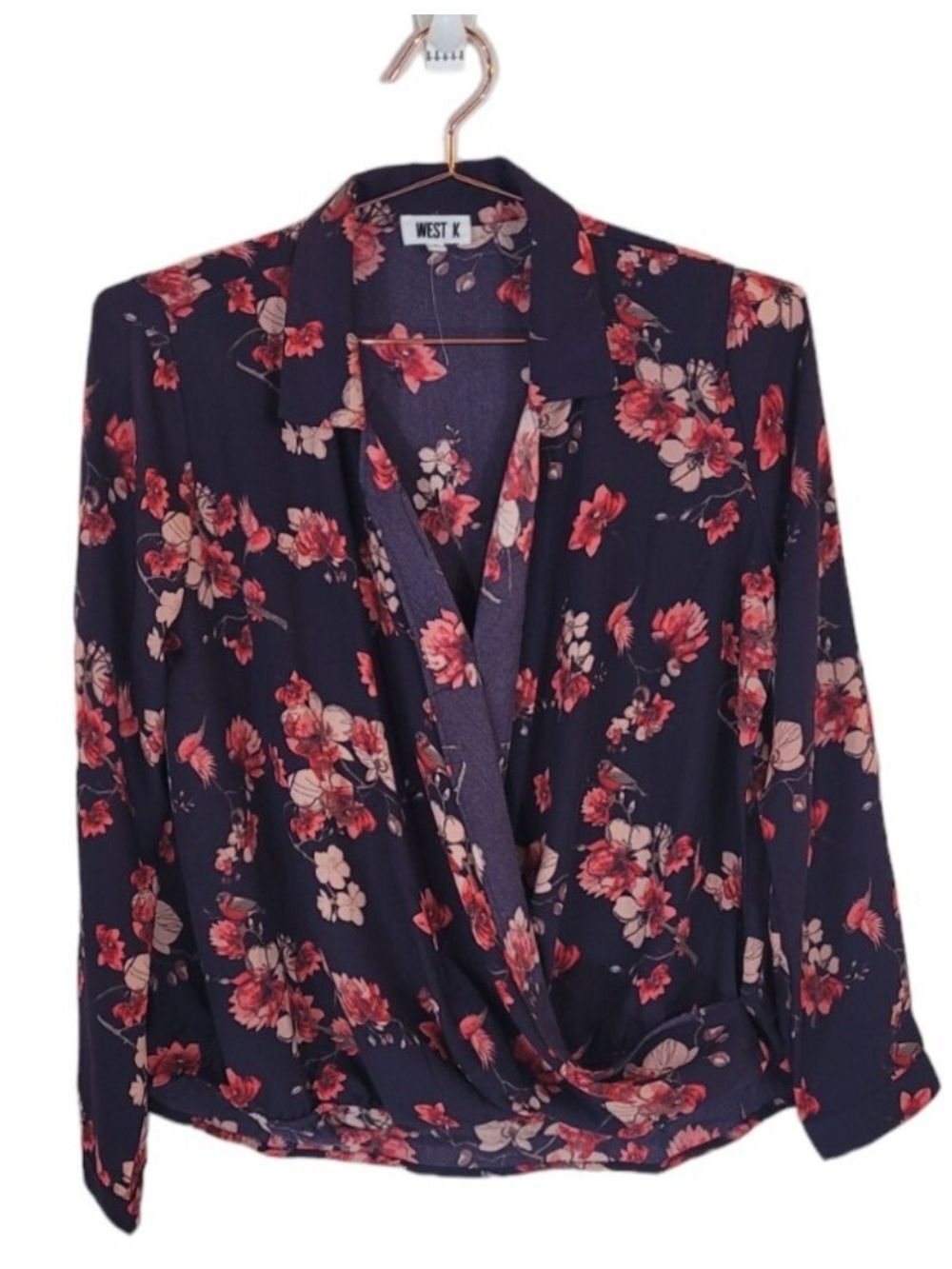 STITCH FIX X WEST K XL Plum Floral Long Sleeve surplice crossover blouse
